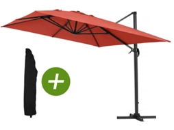 Parasol Lateral De Jardín Alu Sun 4 Rectangular 3 X 4 M Rojo Funda Protectora Habitat Et Jardin