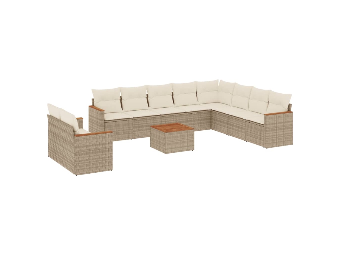 Conjunto de 11 Sofás de Jardim com Almofadões Vime Pe Bege MAISON EXCLUSIVE
