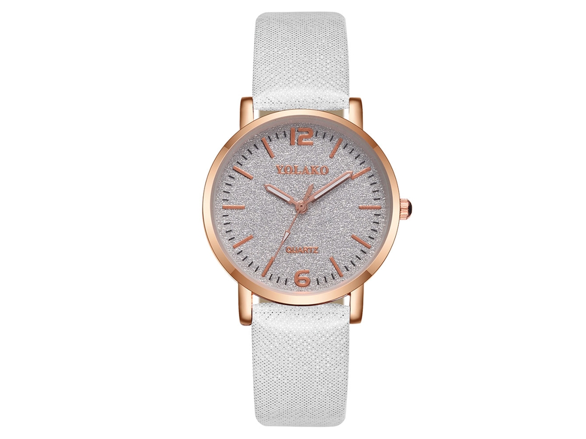 Relógio de Pulso Feminino Casual Fashion Simples com Pulseiro Pu e Movimento de Quartzo Branco