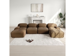 Sofá Modular U, Veludo Respirável, Espuma 32d, Braços Largos, Pet-friendly, Marrom.