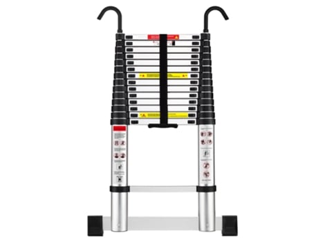 Escada Telescópica De Alumínio De 4,4 M, Escada Telescópica Dobrável Com Barra Estabilizadora E Gancho Removível, Carga Máxima 150 Kg Teeno