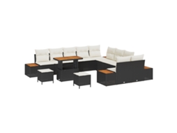 Conjunto 13 Conjunto De Sofá De Jardim Vidaxl Preto Vime Pe (90 X 55 X 71 Cm)