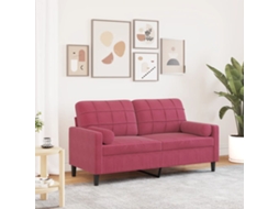 Vidaxl Sofá 2 Lug. + Almofadas Decorativas 140cm Veludo Vermelho Tinto