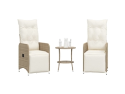 Vidaxl Cadeiras De Jardim Reclináveis 2 Pcs Com Mesa Vime Pe Bege