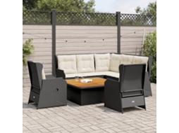 Vidaxl 6 Pcs Conjunto Lounge De Jardim C/ Almofadões Vime Pe Preto