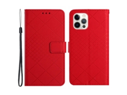 Capa Em Couro Pu Textura De Lichia Para Apple Iphone 16 Pro Max - Vermelho