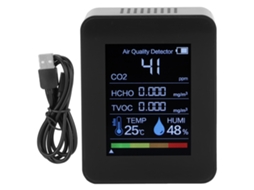 Lurelia Medidor De Qualidade Do Ar Hcho/tvoc/co2, Temperatura/humidade, Com Visor Digital, Bateria 1500 Mah Usb, Preto