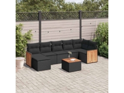 Vidaxl 8 Pcs Conjunto Sofás De Jardim Com Almofadões Vime Pe Preto