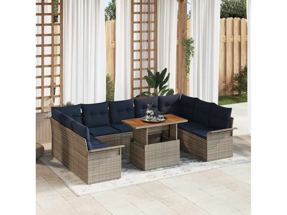 Vidaxl Conjunto De Sofá De Jardim 10 Pcs Cinzento E Azul Marinho