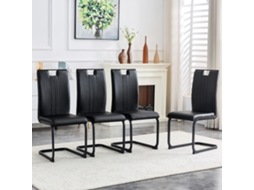 4 Cadeiras Arqueadas Em Pu Preto - Ideais Para Decoração Industrial E Moderna