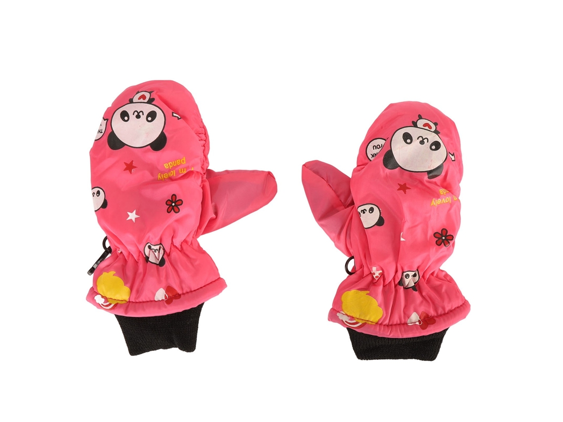 2 pares de luvas de neve para crianças, impermeáveis, com pelúcia grossa, bonitos para esqui e caminhada, rosa