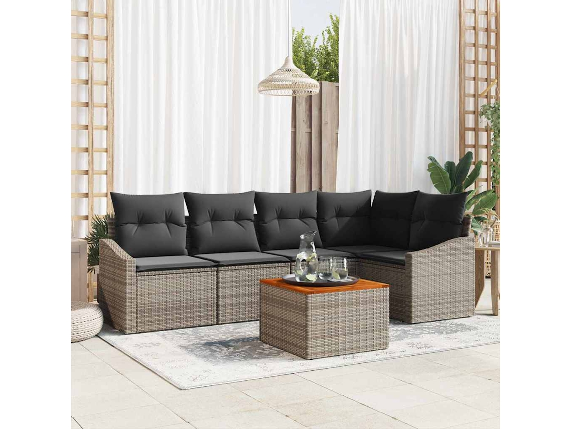 Vidaxl Conjunto De Sofá De Jardim 6 Pcs Cinzeto Vime Pe