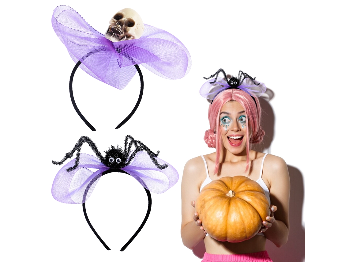 Conjunto de 2 tiaras roxas de osso e aranha da Laxiscreed para o Halloween, estilo esqueleto.