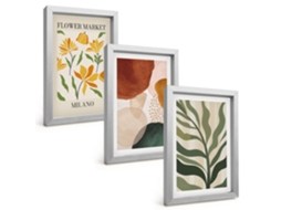 Composição De Quadrosformas Florais Abstratas Moldura Prateada Imagens Para Um Quarto Infantil Espelharte (3 Peças 20x30 Cm)
