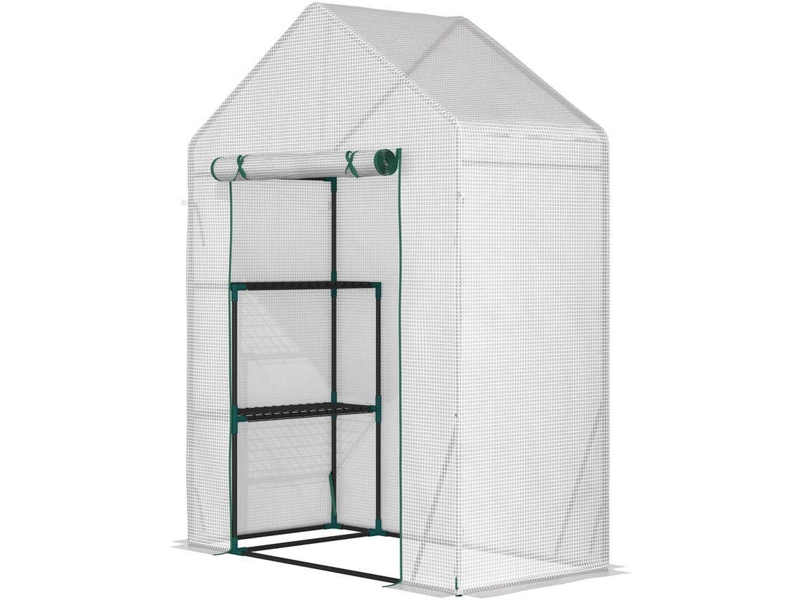 Estufa De Jardim Aço E Pe Cor Branco E Verde 143x73x195 Cm Outsunny