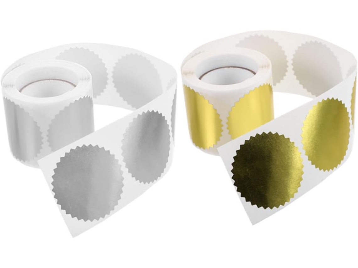 Conjunto Com 2 Rolos De Adesivos Dourados Em Relevo Para Lacrar Envelopes, Etiquetas Metálicas Em Relevo Para Gokoco