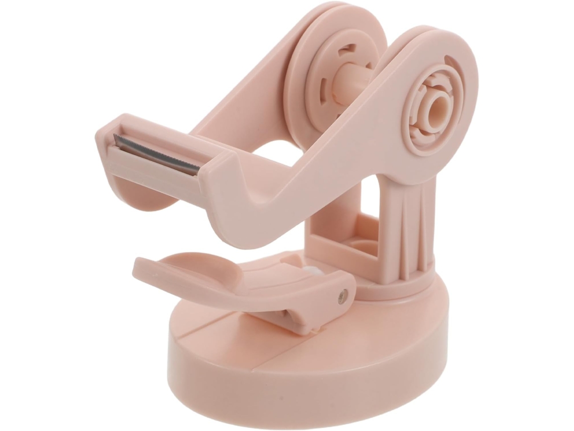 Cortador de fita adesiva, design ajustável com base de ventosa e suporte giratório de 360°, feito de plástico e metal.
