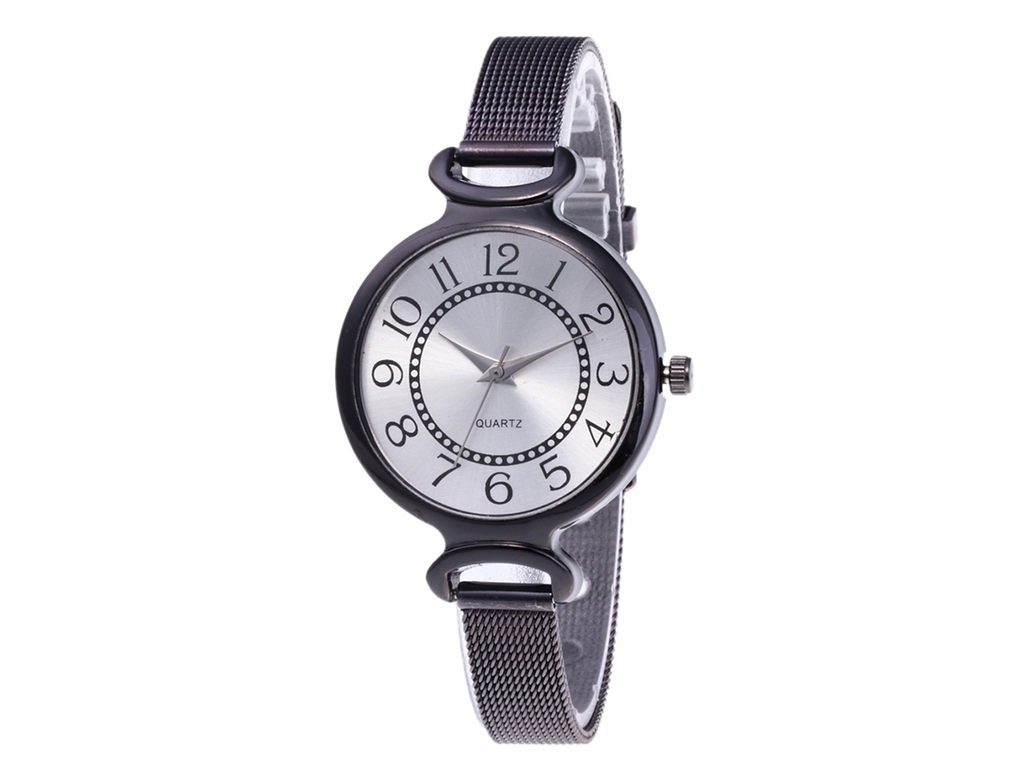 Relógio de Pulso Feminino de Aço com Pulseira de Aço Estilo Simples com Esfera Redonda Quartz (rutênio)
