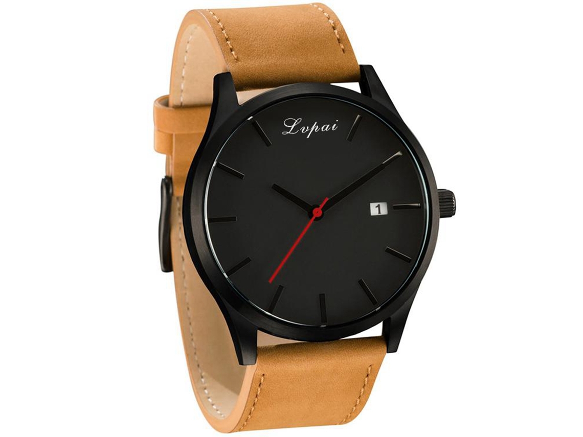 Relógio feminino Lvpai com pulseira de PU, mostrador analógico redondo de quartzo (pulseira marrom, mostrador branco)