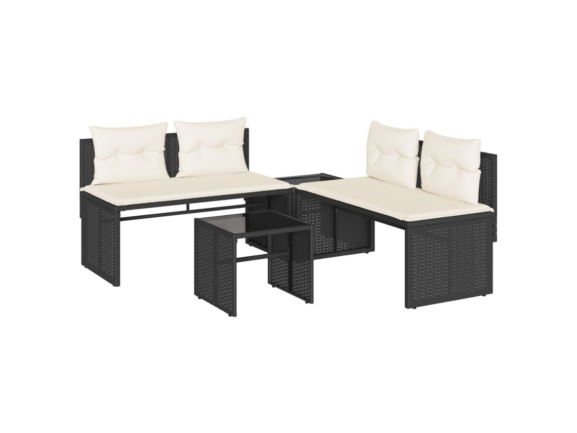 Conjunto de 4 Sofás para Jardim com Almofadões Vime Pe Preto MAISON EXCLUSIVE (4 pcs)