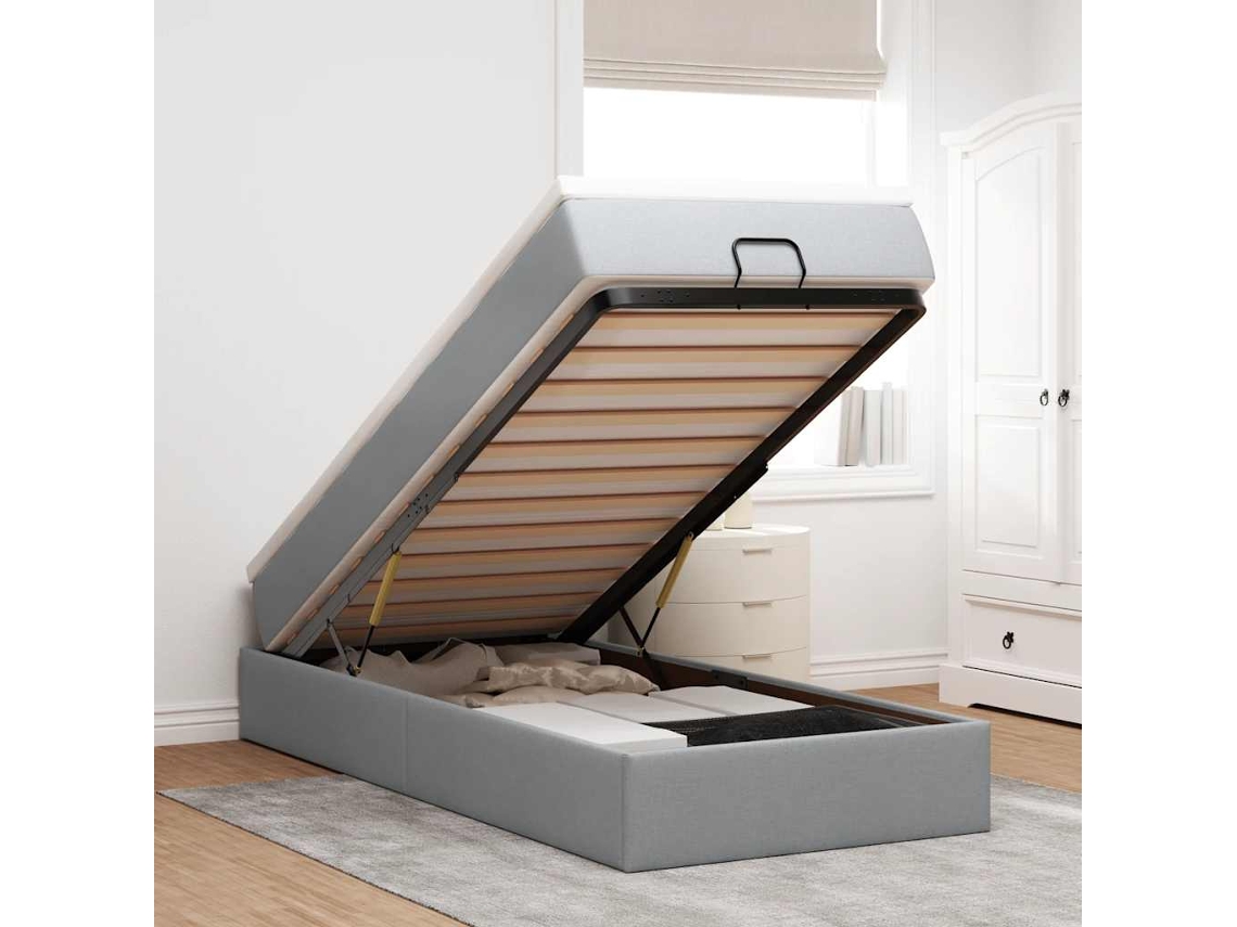 Estrutura cama otomana colchão 90x190 cm tecido cinzento claro
