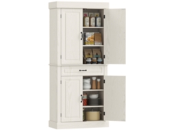 Aparador De Cozinha Estilo Colonial Com 2 Armários E Gaveta, 80x35x180cm Branco