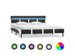 Vidaxl Estrutura De Cama Com Led 140x200 Cm Couro Artificial Cinzento