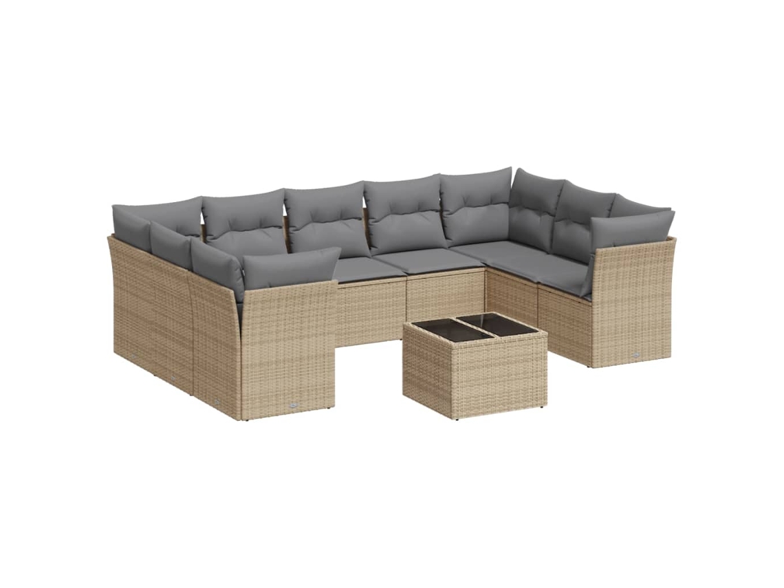 Maison Exclusive - 10 Pcs Conjunto De Sofás P/ Jardim Com Almofadões Vime Pe Bege