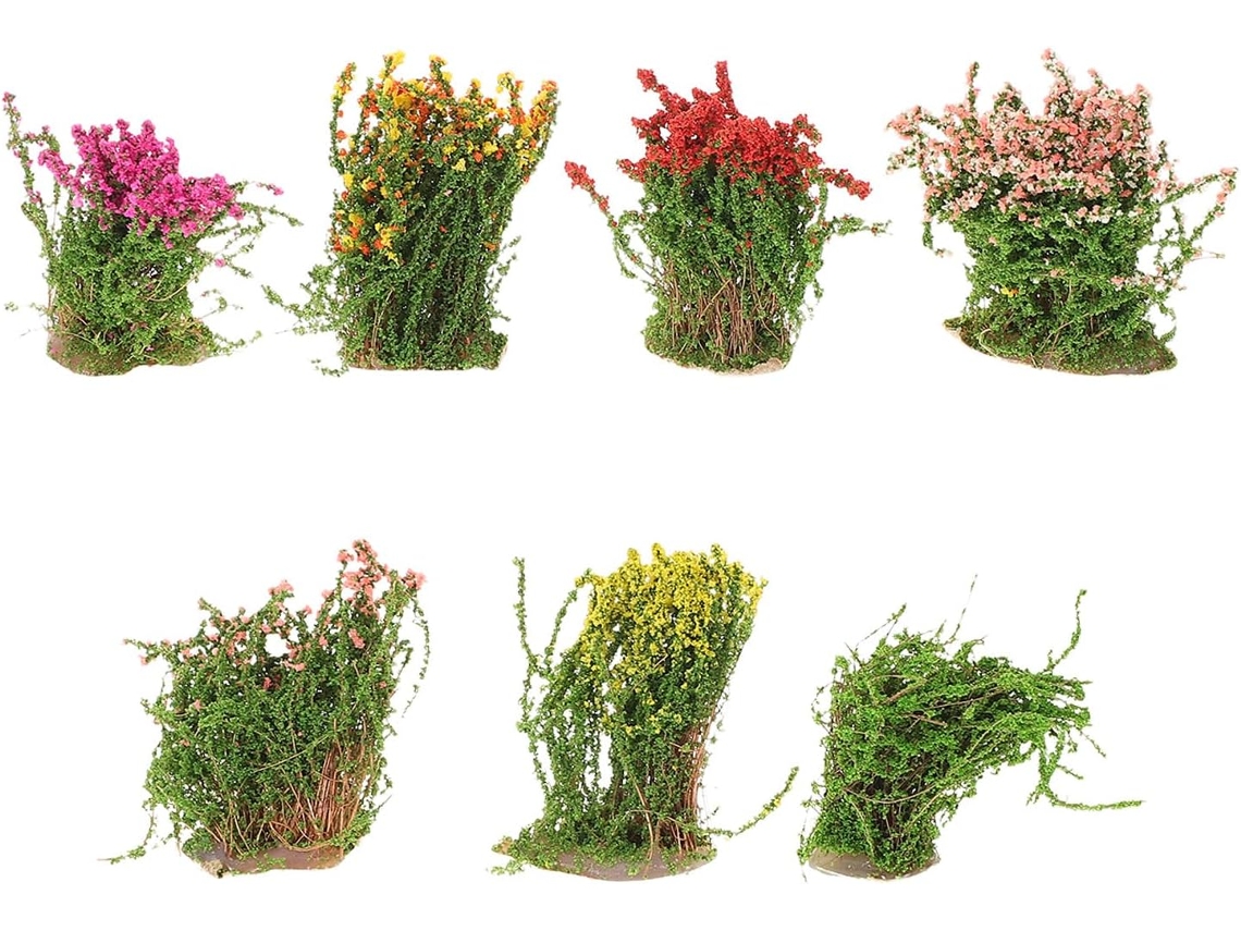 Conjunto De 7 Miniaturas De Grama Artificial E Flores Para Artesanato.