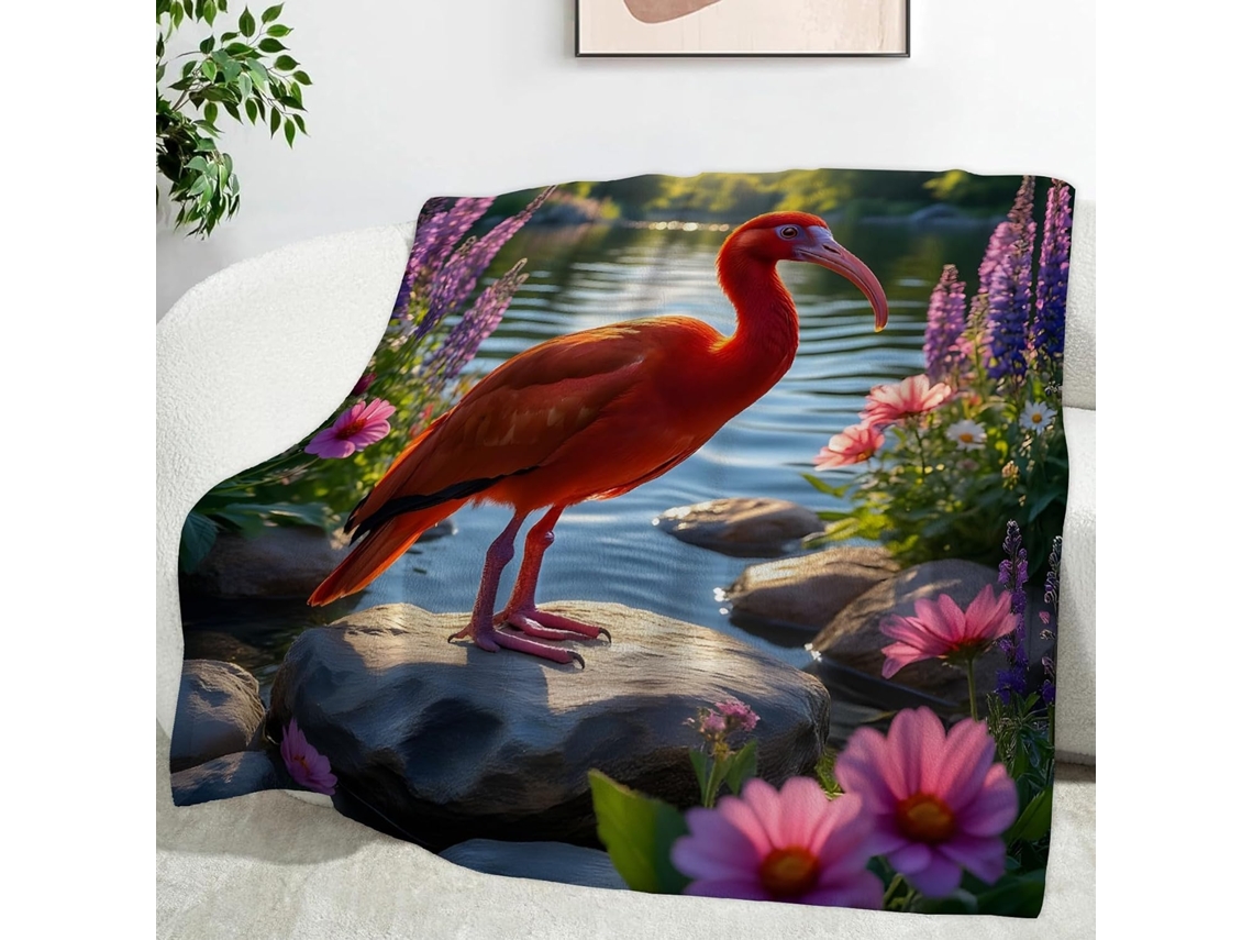 Manta com Estampa de Flores Roxas e Íbis Vermelho 130x150 Cm Multifuncional Macia Aconchegante em Flanela Idea