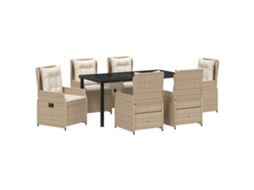 Conjunto 7 De Jantar De Jardim Vidaxl Bege Rattan Poliéster