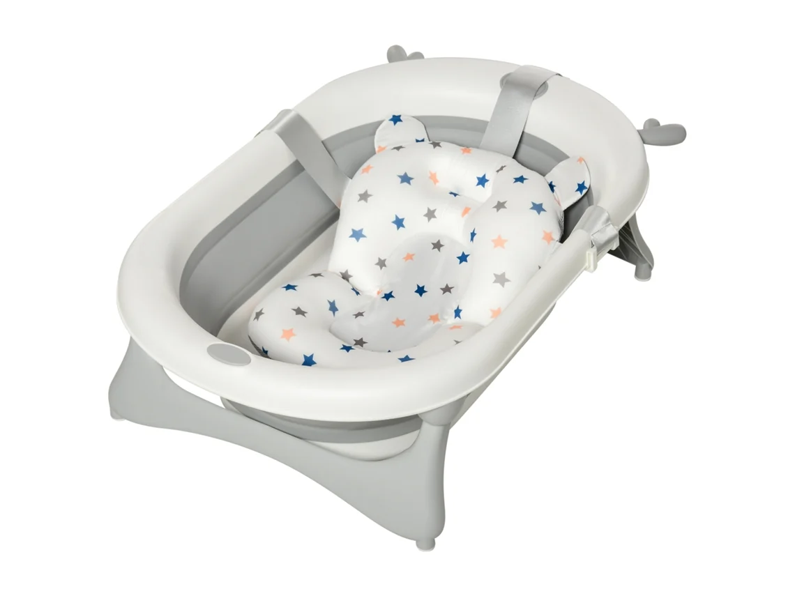 Banheira Dobrável para Recém nascidos Até 3 Anos 81,5x50,5x23,5 Cm com Almofada de Plugue Termossensível Cinza Ge