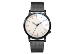 Relógio de pulso masculino casual com movimento de quartzo e mostrador em liga metálica preta e branca.