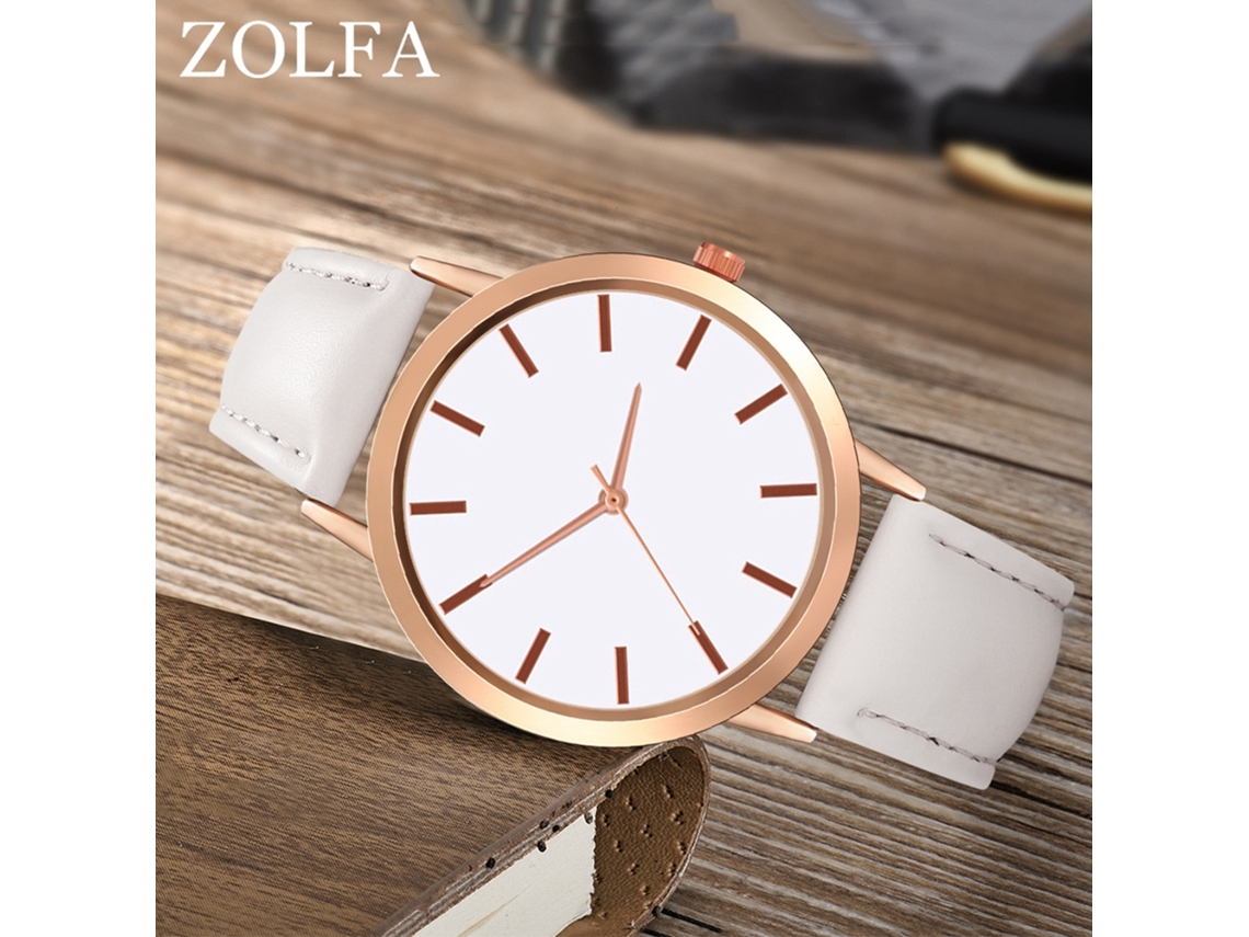 Relógio de Pulso Feminino de Moda com Pulseira de Couro Mostrador Redondo Branco