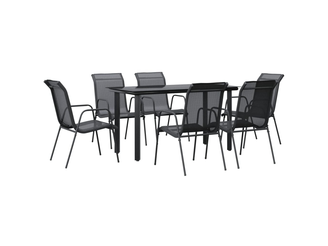 Maison Exclusive - 7 Pcs Conjunto De Jantar Para Jardim Aço E Textilene Preto