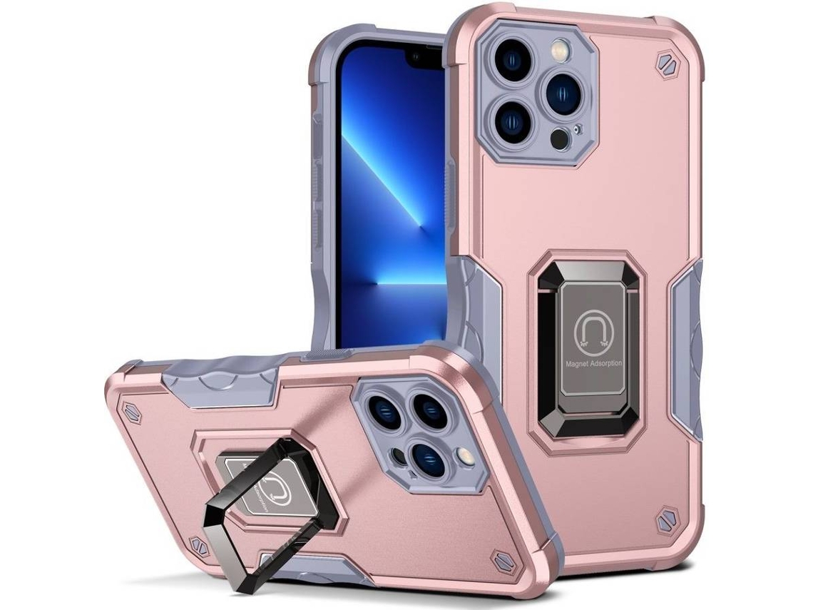 Capa iPhone 13 Pro Max HFS-HOUSE Pro Max Kickstand Anel Rosa
