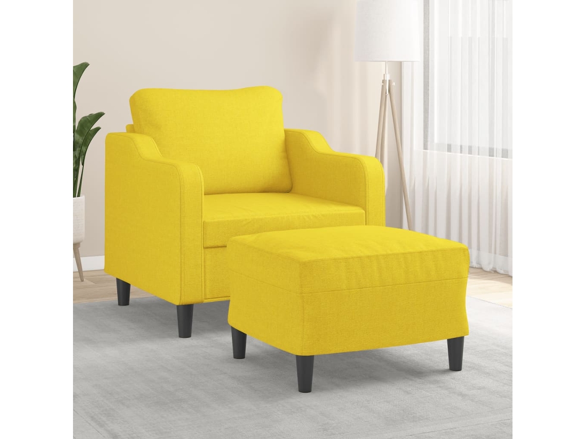 Vidaxl Poltrona Com Apoio De Pés 60 Cm Tecido Amarelo-claro