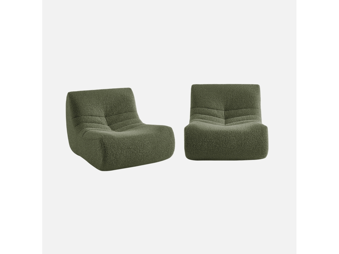 Módulos De Sofá Em Efeito Alpaca Embalados A Vácuo, Set De 2, Verde Caqui
