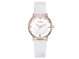Relógio de Pulso Feminino Simples de Quartzo com Pulseira de Couro Pu Branco