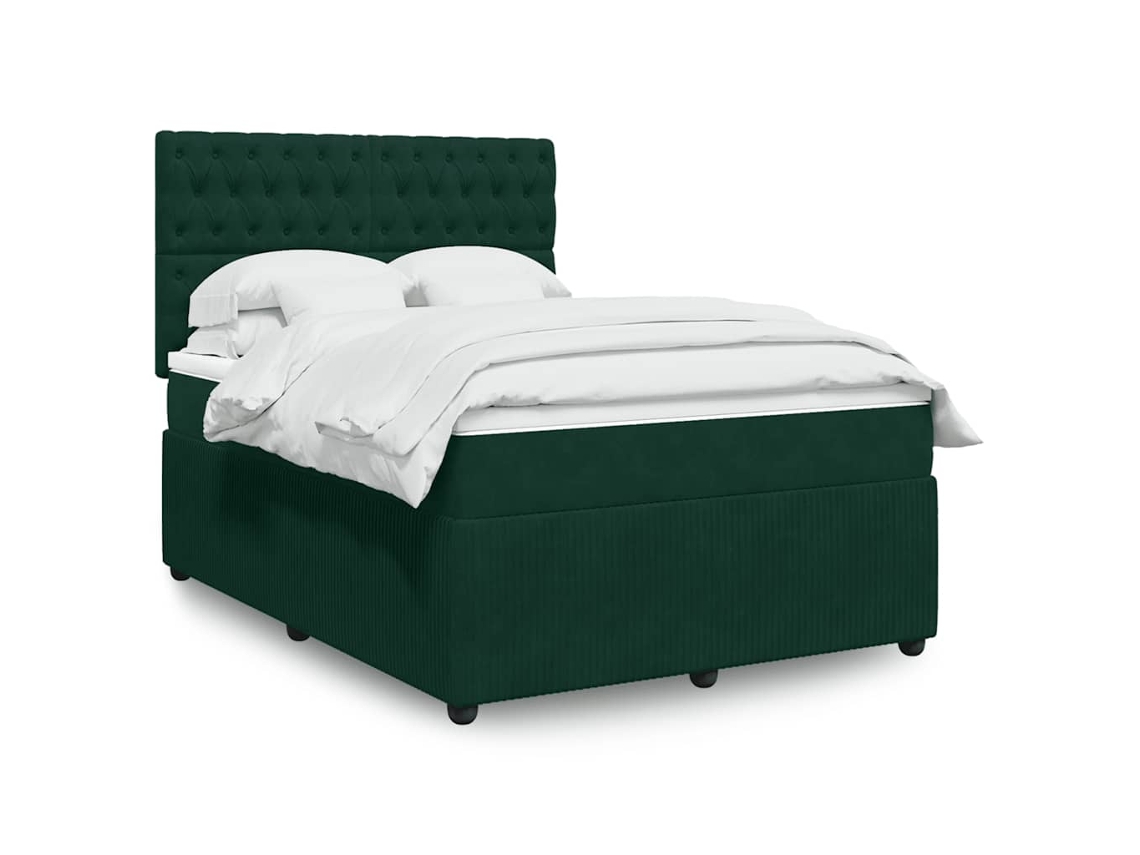 Vidaxl Cama Com Molas/colchão 140x190 Cm Veludo Verde-escuro