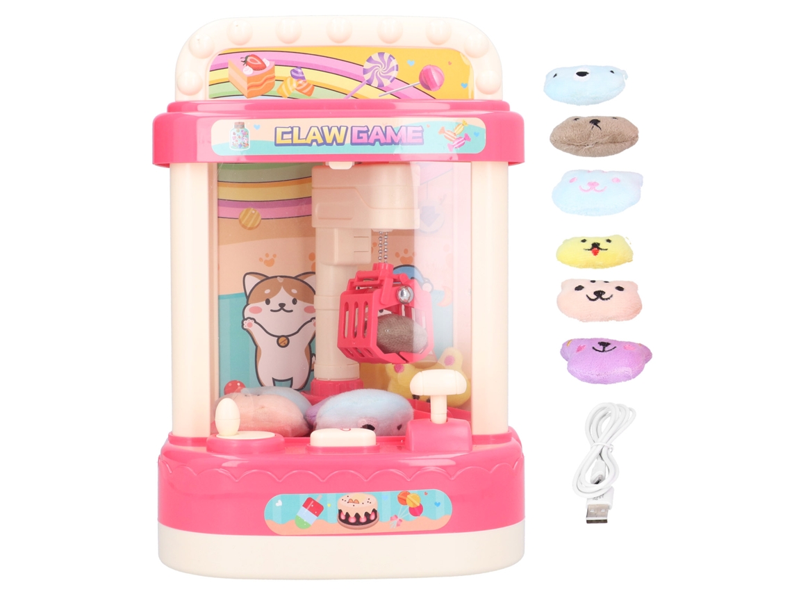 Primerox máquina de Ganhar Bonecas com Garra Mini Brinquedo Claw Machine com Som e Luz Rosa