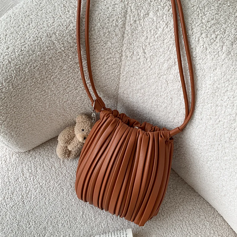 (marrom, 15,5 Cm X 22 Cm X 2 Cm) Nova Bolsa Transversal Pequena Quadrada Em Couro Pu, Bolsa De Ombro Plissada