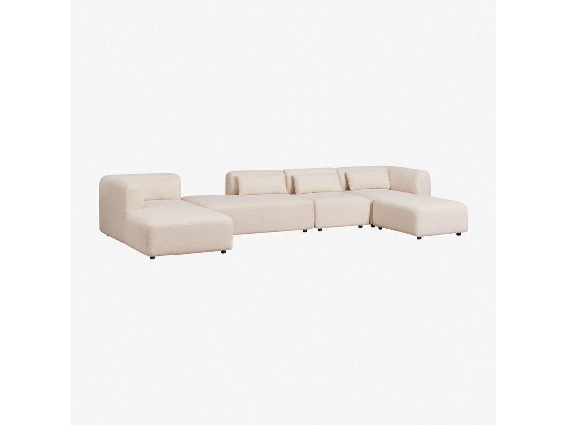 Sklum Sofá Modular Chaise Longue Esquerdo De 4 Peças Com Divã E Puff Fogler Poliéster                       Chenille Creme Bege