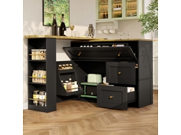 Mesa De Bar Retrátil Com Armazenamento Móvel De Cozinha, Buffet E Ilha De Cozinha, Preto Mega Echo Trade Shop (138 204x39x105cm)