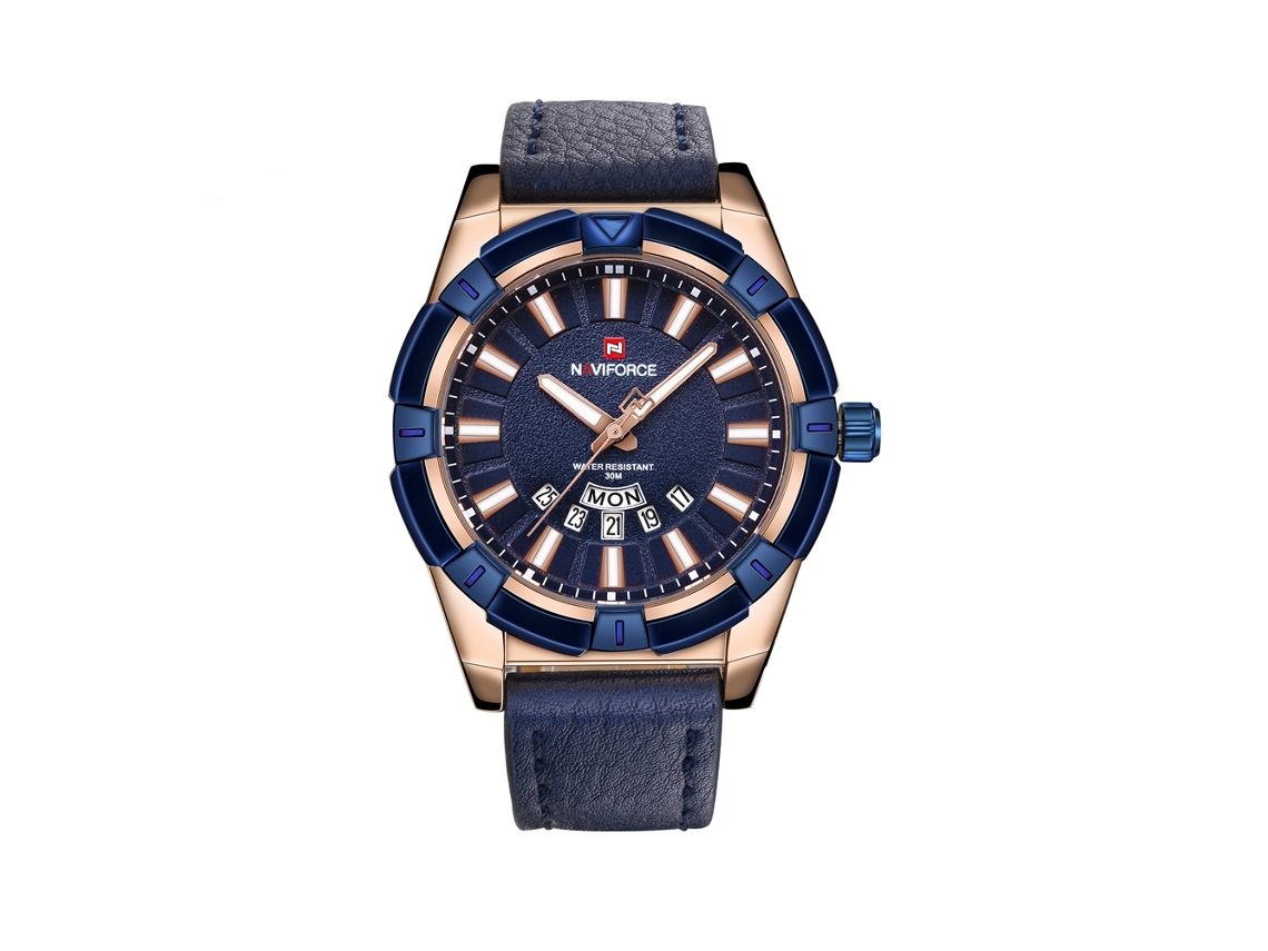Relógio de Pulso Masculino Naviforce À Prova D'água Quartzo Pulseira Pu Azul