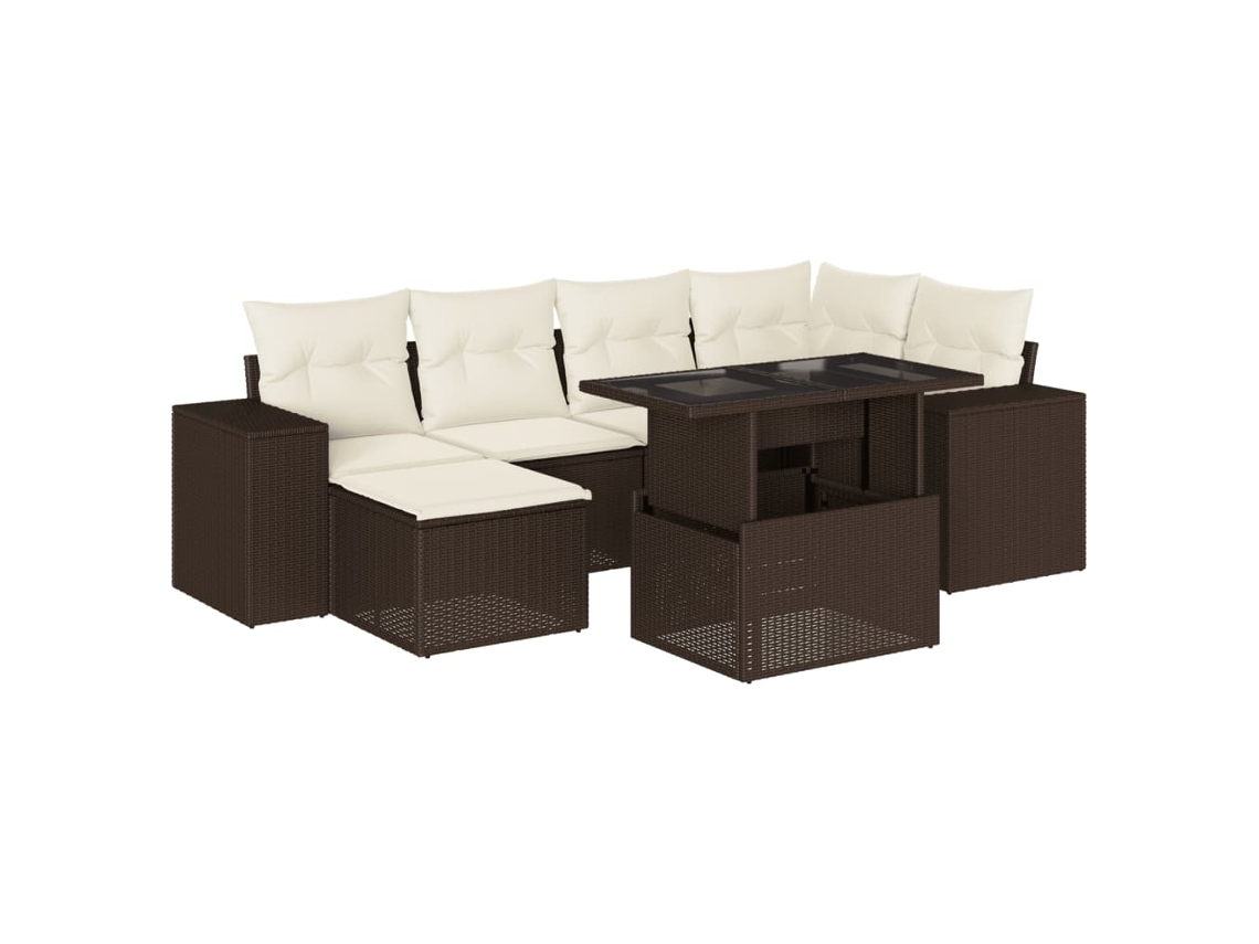 Conjunto de 7 Sofás de Jardim com Almofadões Vime Pe Castanho MAISON EXCLUSIVE (7 pcs)