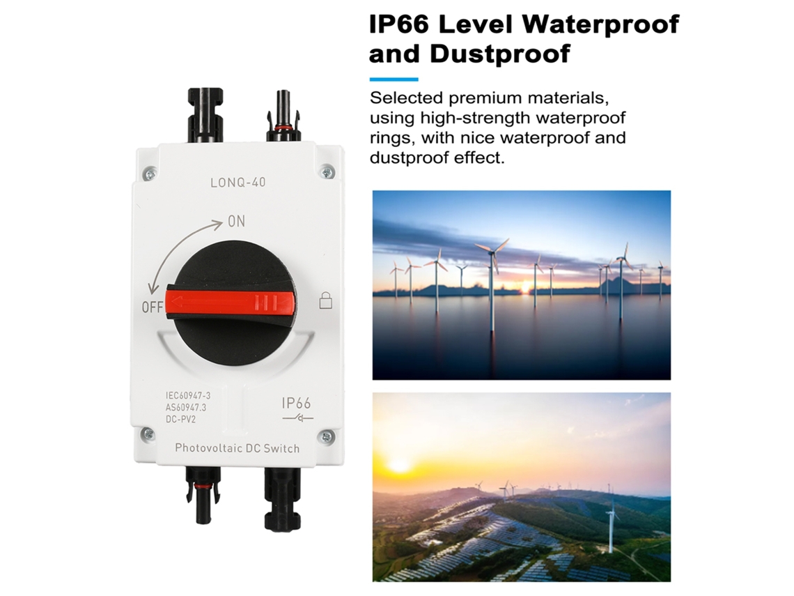Interruptor de Desconexão de Corrente Contínua YURU 32a 4p IP66, à Prova D'água e Poeira, para Fotovoltaico