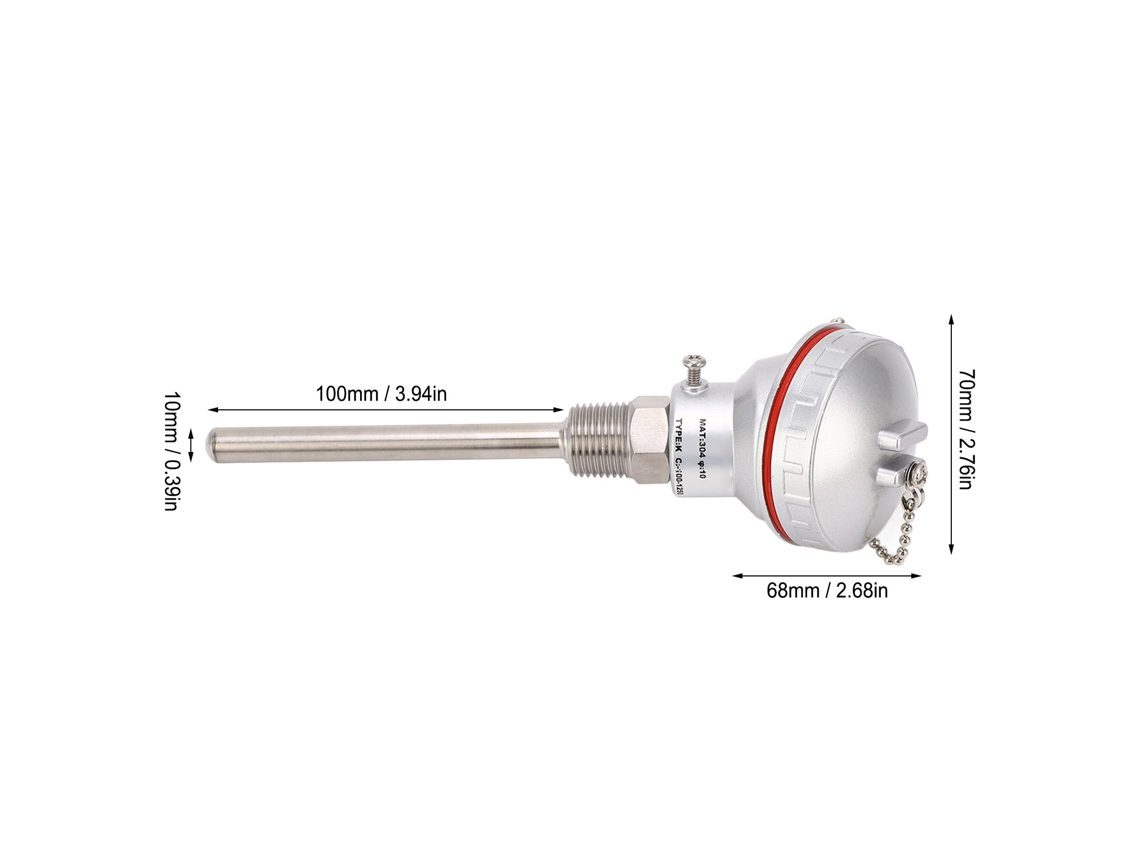 Laxiscreed Sonda De Temperatura Termopar K De 10x100mm Com Rosca Pt1/2 Polegadas