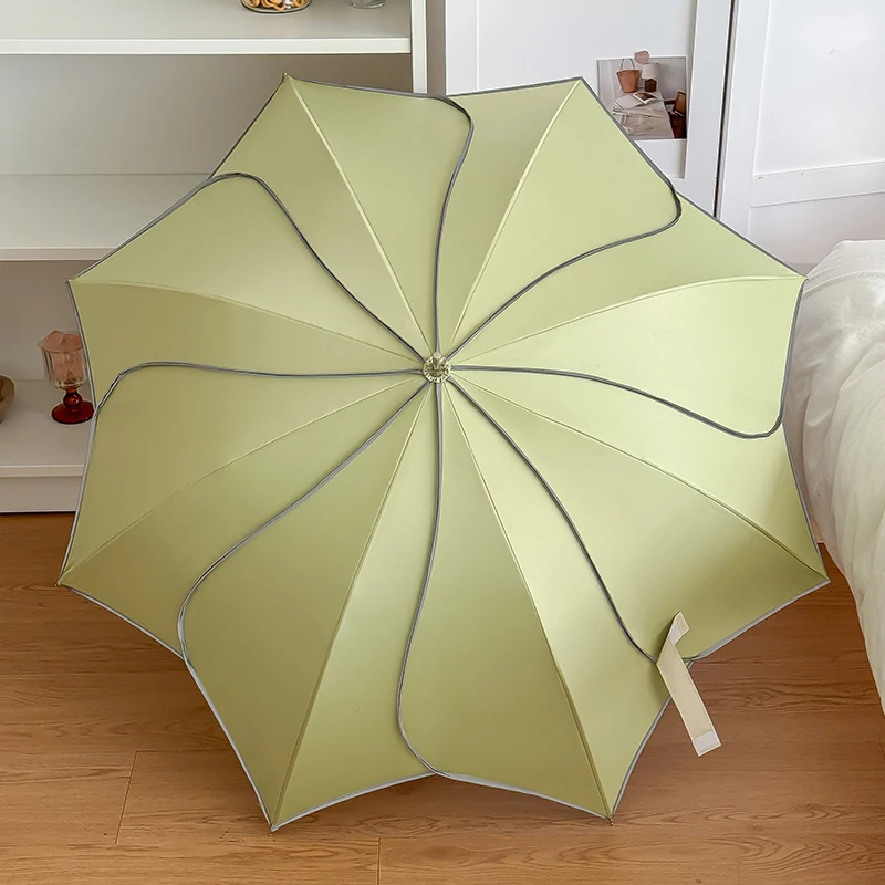 Guarda-chuva Automático Coreano Estilo Pétala Com Cabo Longo (verde Claro 8k), Para Proteção Contra Sol E Chuva, Tamanho Extra Grande Para Mulheres.