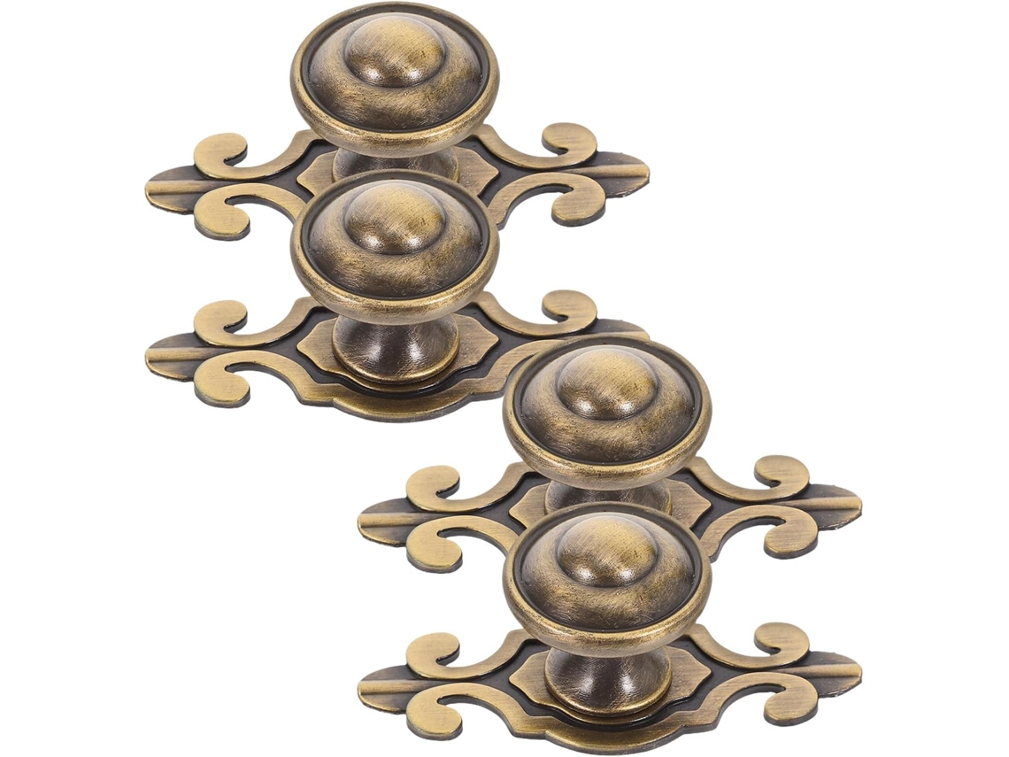 Conjunto De 4 Puxadores Vintage Em Liga Zinco Para Armários Com Furos Europeus Acessório Elegante E Confiável, Com Placa
